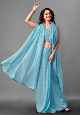 Stunning Aqua Blue Faux Georgette Saree with Woven Design